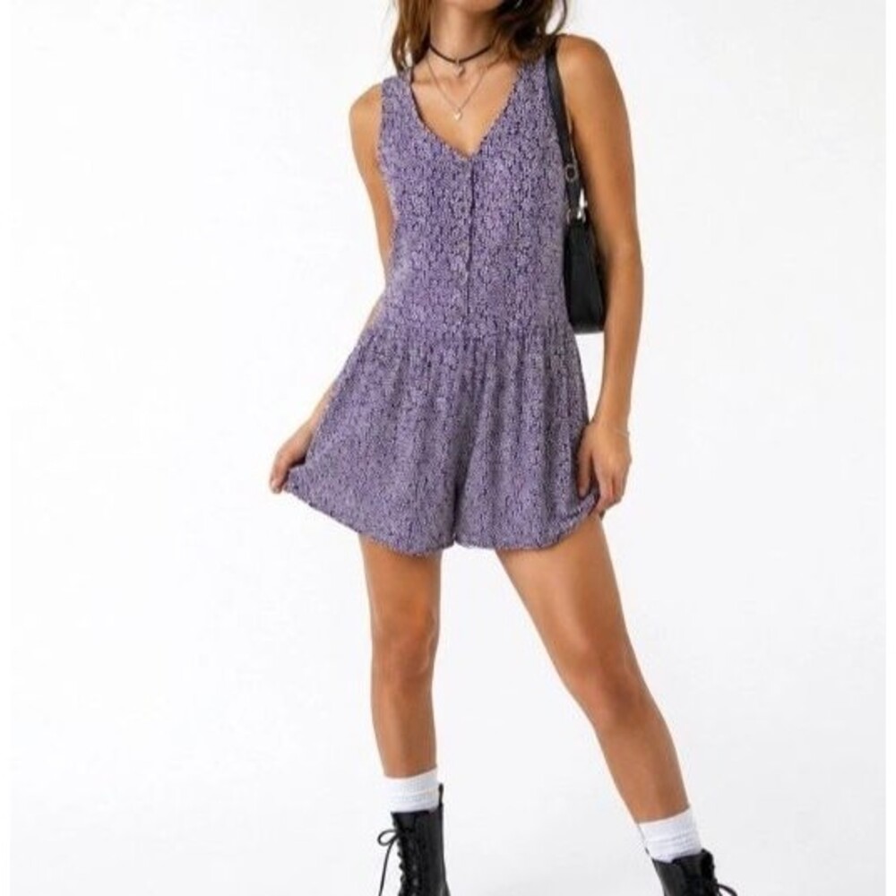 Vintage Y2K Penny Lane Purple Daisy Floral Button Down Romper Womens Size Small